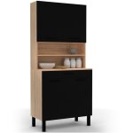 Idmarket - buffet de cuisine 80 cm cina 4 portes + tiroir fa�on h�tre et noir