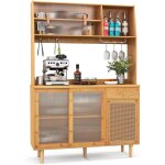 Costway - buffet cuisine, armoire de cuisine en bambou, placards  porte coulissante, tiroir, porte - ...
