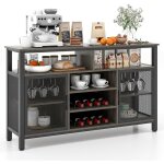 Costway buffet cuisine, buffet bas 140 cm avec 8 porte - bouteilles, 6 ranges de porte - verres, 2 placards ...