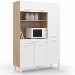 Buffet de cuisine avec colonne de rangement 120 cm cina 6 portes + tiroir fa�on h�tre et blanc