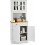 Costway - buffet cuisine, buffet haut 2 tiroirs et 2 placards, 2 portes vitres, grand compartiment avec ...
