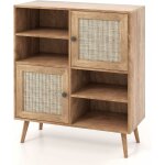 Buffet cuisine, meuble de rangement avec 2 placards 4 compartiments, porte cannage, pieds en bois massif, ...