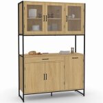 Buffet de cuisine vitré 120 cm detroit meuble vaisselier 6 portes design industriel + tiroir Buffet de cuisine vitré 120 cm detroit meuble vaisselier 6 portes design industriel + tiroir