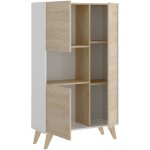 Buffet damraba, buffet haut de salon, buffet moderne de salon avec 3 portes, 81x43h135 cm, chne et blanc ...