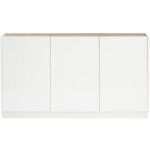 Buffet design blanc laqu� brillant et bois clair 3 portes l155 cm nelio
