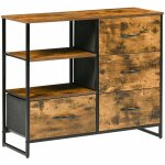 Buffet design industriel - 4 tiroirs, 2 niches, plateau - châssis acier noir mdf aspect bois avec veinage ... Buffet design industriel - 4 tiroirs, 2 niches, plateau - châssis acier noir mdf aspect bois avec veinage ...
