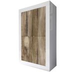 Buffet haut 4 portes, collection isora, coloris blanc laqu� brillant et ch�ne clair