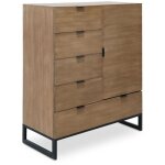 Cotecosy - buffet haut 5 tiroirs et 1 porte battante panara bois ch�ne clair