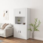 Buffet haut, bahut, meuble de rangement pour salon, bureau blanc bois d'ingénierie, armoire de rangement ... Buffet haut, bahut, meuble de rangement pour salon, bureau blanc bois d'ingénierie, armoire de rangement ...