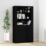 Buffet haut, bahut, meuble de rangement pour salon, bureau noir bois d'ingénierie, armoire de rangement ... Buffet haut, bahut, meuble de rangement pour salon, bureau noir bois d'ingénierie, armoire de rangement ...