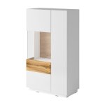 Meublorama - buffet haut avec collection kiles deux portes. coloris blanc et chne. porte vitre  gauche ...