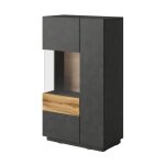 Meublorama - buffet haut avec collection kiles deux portes. coloris gris anthracite et chne. porte vitre ...