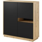 Meublorama - buffet haut collection villa. couleur ch�ne et noir. 3 portes et 1 niche �clair�e.