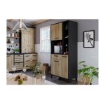 Buffet haut de cuisine eco - 3 portes et 1 tiroir - mélamine chene et noir - l 80 x p 40 x h 178 cm Buffet haut de cuisine eco - 3 portes et 1 tiroir - mélamine chene et noir - l 80 x p 40 x h 178 cm