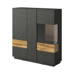 Meublorama ? buffet haut kiles 3 portes avec �clairage led ? coloris gris anthracite et ch�ne ? dimensions ...