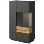 Meublorama - buffet haut avec led collection kiles deux portes. coloris gris anthracite et chne. porte ...