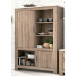 Buffet haut, meuble de rangement coloris chne truff, blanc vieilli - longueur 112 x profondeur 37 x ...