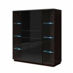Meublorama - buffet haut tonga 123x133x44 cm avec 4 portes en verre et 1 tiroir, coloris weng