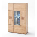 Buffet haut / vaisselier droite en chne bianco massif + led - l. 90 x h. 141 x p. 38 cm pegane