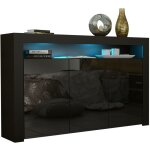 Dusine - buffet jive 145 cm portes noir laquees avec leds