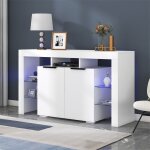 Buffet led haute brillance, 140x40x80cm, avec 4 tagres en verre et 2 portes, vitrine pour salon, entre, ...