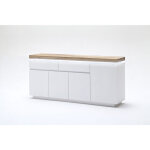 Buffet led laqu� blanc mat avec plateau en ch�ne noueux huil� - l175 x h81 x p40 cm pegane