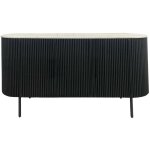 Buffet en m�tal noir et marbre blanc 81x160x46cm ? design chic moderne ? 2 �tag�res pour rangement vaisselle ...