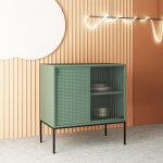 [en. casa] - buffet m�tallique eidsvoll acier verre ondul� 85 x 80 x 45 cm vert noir