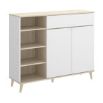 Buffet meuble de cuisine coloris blanc / naturel - longueur 119 x profondeur 40 x hauteur 102 cm pegane ...