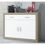 Buffet, meuble de rangement coloris chne cambrian, blanc - longueur 120 x profondeur 41, 4 x hauteur ...