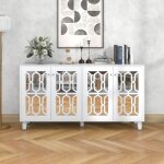 Wishdor - buffet blanc en miroir avec poignes en cristal, 4 portes, et ragres rglables, 60x40x84 ...