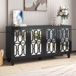 Wishdor - buffet noir miroir, buffet salon, buffet salle � manger avec 4 portes, poign�es en cristal ...