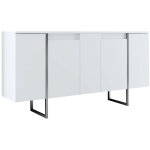 Buffet moderne 4 portes sibylle l160cm bois blanc et m�tal argent