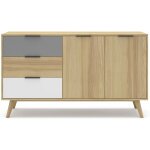Buffet en pin massif chne blanc et gris, meuble de rangement - longueur 140 x profondeur 40 x hauteur ...