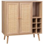 Sweeek - buffet range bouteilles portes en cannage et dcor bois avec casiers. buffet haut. vaisselier. ...