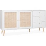 Sweeek - buffet de rangement blanc en cannage 2 portes 3 tiroirs. buffet bas. l150 x l39 x h79cm - bohème ... Sweeek - buffet de rangement blanc en cannage 2 portes 3 tiroirs. buffet bas. l150 x l39 x h79cm - bohème ...