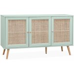 Sweeek - buffet de rangement en cannage 120x39x70cm - bohme - 2 niveaux. 3 portes. pieds scandinaves. ...