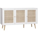 Sweeek - buffet de rangement en cannage. blanc 120x39x70cm - boh�me - 2 niveaux. 3 portes. pieds scandinaves. ...