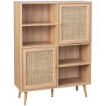 Buffet de rangement cannage et effet bois. buffet haut. vaisselier. 2 portes et 2 tagres style bohme ...