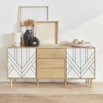 Sweeek - buffet de rangement décor bois et blanc - mika - 2 niveaux. 2 portes. 3 tiroirs. buffet bas. ... Sweeek - buffet de rangement décor bois et blanc - mika - 2 niveaux. 2 portes. 3 tiroirs. buffet bas. ...