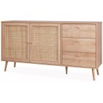 Buffet de rangement naturel en cannage 2 portes 3 tiroirs. buffet bas. l150 x l39 x h79cm - boh�me