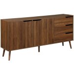 Sweeek - buffet de rangement scandinave. buffet haut. vaisselier. 2 portes. 3 tiroirs. d�cor bois de ...