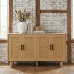 Buffet rotin 4 portes, 8 compartiments, meuble de rangement pour salon et salle � manger, design scandinave, ...