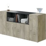Buffet séjour 150x41x76 cm avec 3 portes et 3 compartiments chêne et gris anthracite ? mineo Buffet séjour 150x41x76 cm avec 3 portes et 3 compartiments chêne et gris anthracite ? mineo