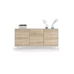 Abitare - buffet 154x41x75 cm blanc brillant et ch�ne canadien avec 3 portes ? pisa