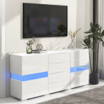 Buffet salon bahut avec lumire led, meuble tv moderne 2 portes 4 tiroirs brilliantes, commode rangement ...