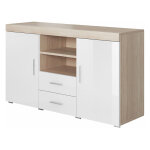 Buffet de salon bas 2 portes 2 tiroirs 140x80x40cm meuble de rangement mod�le roque couleur sonoma mat ...