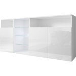 Muebles bonitos - buffet de salon bas 3 portes avec led 150x70x35cm meuble de rangement modle clark ...