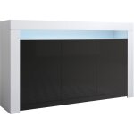 Buffet de salon bas 3 portes avec led bleue 155x91, 5x37cm meuble de rangement modle aker couleur blanc ...