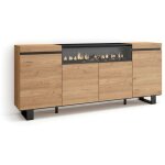 Buffet salon et cuisine, meuble de rangement, commode, 200x87x35cm, 4 portes, chemin�e �lectrique, design ...